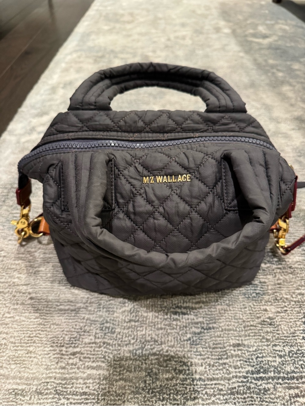 MZ Wallace Quilted Small Sutton Tote in Gray with Gold Hardware
